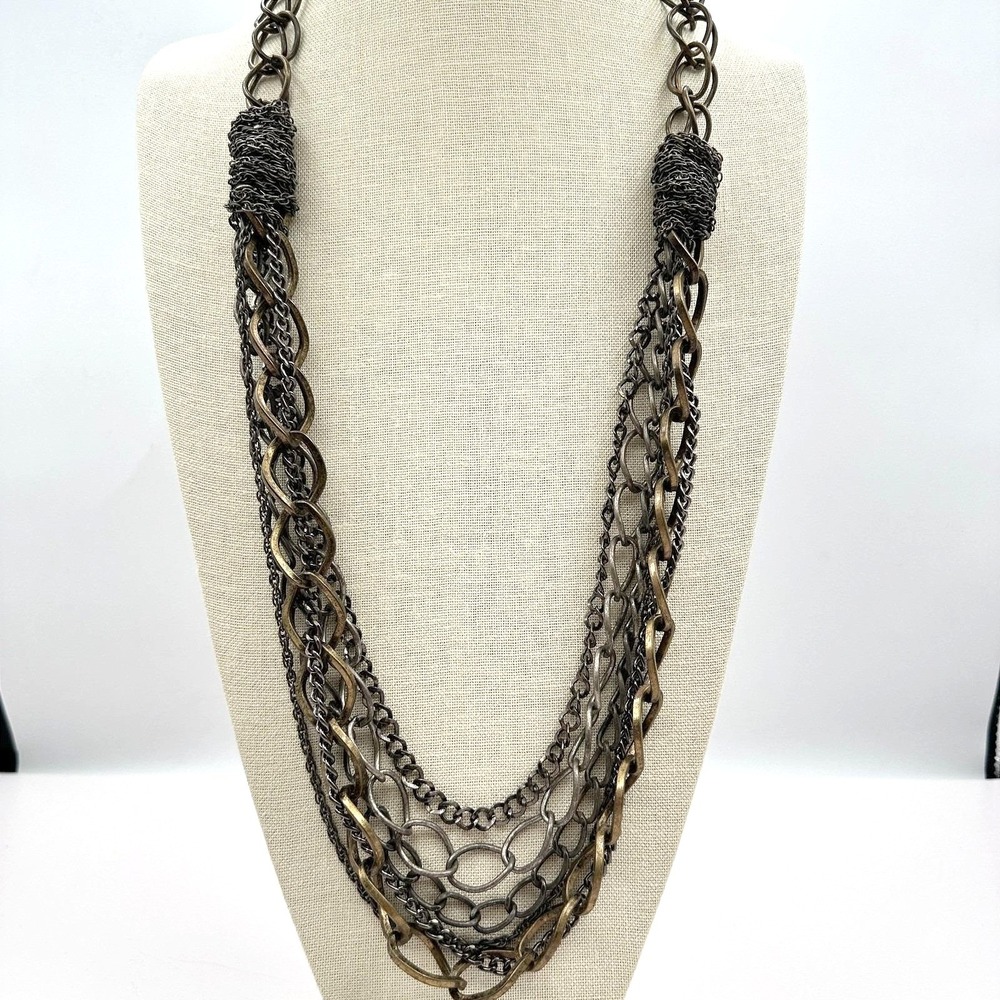 Vintage 90s Boho‎ Multi Strand Chain Statement Necklace Women's Classic Jewelry